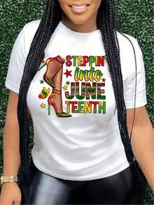 Camiseta Deportiva Casual para Mujer con Diseño Colorido - Camiseta Elástica de Cuello Redondo, Lavable aáquina, Ajuste Cómodo para Todas las Estaciones, para un Look Alegre y Divertido, Perfecta para Mujeres con Trenzas que Quieren Mostrar su Estilo. - Blanco - Ver 1