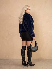 Cropped Plush Jacket With Lining And Straight Fit – S/M/L - Navy Blue - View 2