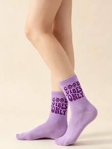 1/3/5/6 Pairs Women Letter & Flower Mid-Calf Socks, New Spring/Autumn High Elasticity Casual Tube Socks, Comfortable Soft Student Socks, Street Style Ladies Socks - Multicolor - View 4