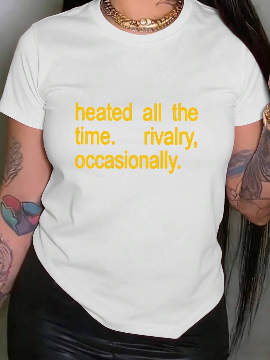 Cozy Comfy Lounge - Women's Competition-Themed One-Piece T-Shirt For Spring/Summer - "Always Fierce, Occasionally Friendly" Print, Short Sleeve, Crew Neck, Casual Style, Not Suitable For Spring/Summer, Machine Washable, Ideal For Everyday Wear, Fancy Dresses, And As A Holiday Gift. Soft And Relaxed Loungewear. - 白色 - 查看 1