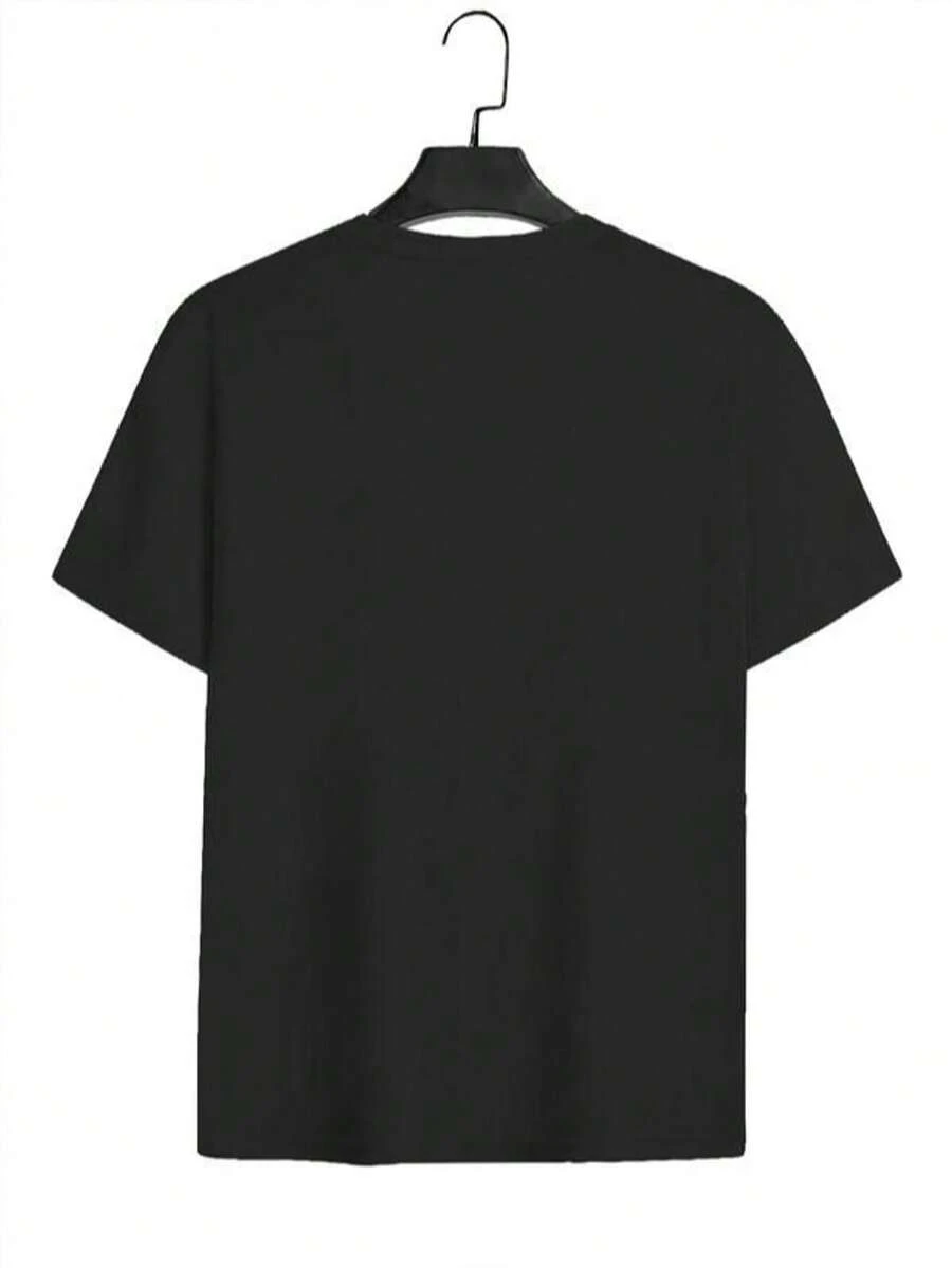 Camiseta básica de manga corta con cuello redondo y estampado. - Negro - Ver 1