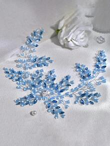 1pc Elegant Rhinestone & Pearl Beaded Handmade Waist Belt, Fashion Accessory For Women Wedding Dress - Mint Blue - View 3