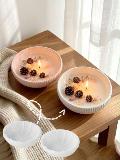 Bowl-Shaped Vertical Striped Silicone Mold, Easy To Demold And Clean, Reusable, Minimalist Nordic Style Home Decor, DIY Candle, Resin, Plaster Containers, Suitable For Holiday Gifts, Handmade Lovers, Wedding, Birthday Party Decorations, DIY Storage Bowls/Candle Holders/Organizer Boxes