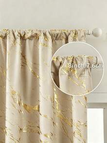 1/2 rèm cửa chống nắng in họa tiết vàng/rèm cửa in họa tiết vân đá cẩm thạch vàng, thiết kế có khe luồn thanh treo, lớp lót chống nắng, bảo vệ sự riêng tư, rèm cửa nhẹ, cản sáng 100% cho phòng khách, phòng ngủ, phòng học, nhà ở - Màu be - Xem 4