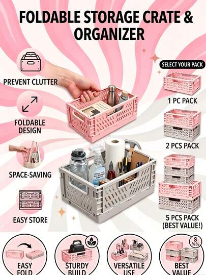 Foldable Storage Boxes, Small & Large Collapsible Plastic Baskets, Stackable Storage Containers Suitable For Home, Office, Kitchen, Bedroom