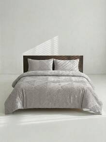 Bộ chăn ga gối 2/3 món kiểu Bohemian, 100% polyester, họa tiết hoa 3D xếp nếp, không kèm ruột chăn, thích hợp cho mọi mùa, kiểu dáng hiện đại với 1/2 vỏ gối. - Xám - Xem 7
