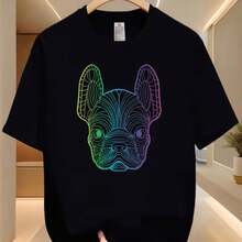 Camiseta estampada, tejida en algodón puro, con diseño de cuello redondo, estilo unisex, camisa creativa y moderna, ideal para primavera y otoño, holgada y cómoda para hombres y mujeres. - Negro - Ver 1