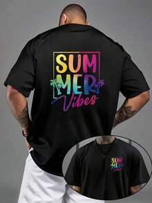 New Men's T-Shirt Made Of 180g Heavyweight Cotton, With A Loose Fit And Dropped Shoulders, Summer Style, Featuring A Palm Tree Print, Pattern Design On The Front And Back, A Modern Top Suitable For Layering In Spring And Autumn Or Wearing Alone In Summer, Unisex. - White - View 7