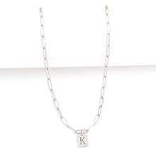1pc New Rectangle Initial Pendant Silvery Stainless Steel Paper Clip Chain Necklaces For Men - Silver - View 3
