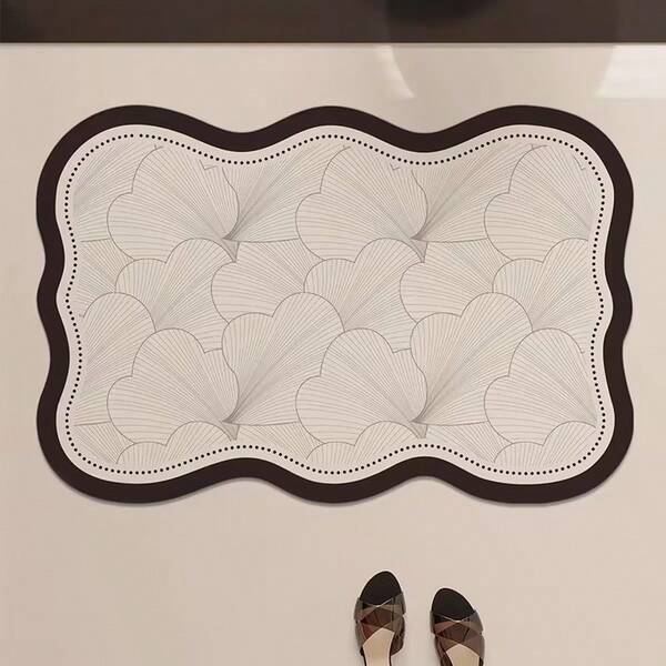 1pc Modern Wavy Line Design Bath Mat, Silica Gel Non-Slip Bottom, 1-5cm Trimming Allowance, Bathroom Mat, Bath Rug, Door Mat, Small Rug, Carpet, Floor Mat, Home Decor, Area Rug, Outdoor Mat, Bedroom Carpet, Washable Rug