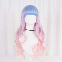 A Dreamy Teenage Style Blue Pink Gradient Three Color Long Curly Hair Wig, With Bangs And Dreamy Transitional Hair Colors Suitable For Cosplay, Theme Parties, Daily Street Photography, Makeup Parties, And Role-Playing - Xem 4