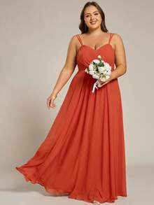 EVERPRETTY Váy cưới phù dâu size lớn hở lưng, ren buộc dây đa kiểu, voan không tay, cổ chữ V sâu, phù hợp cho đám cưới, kỳ nghỉ, tiệc bãi biển - Màu Cam cháy - Xem 3