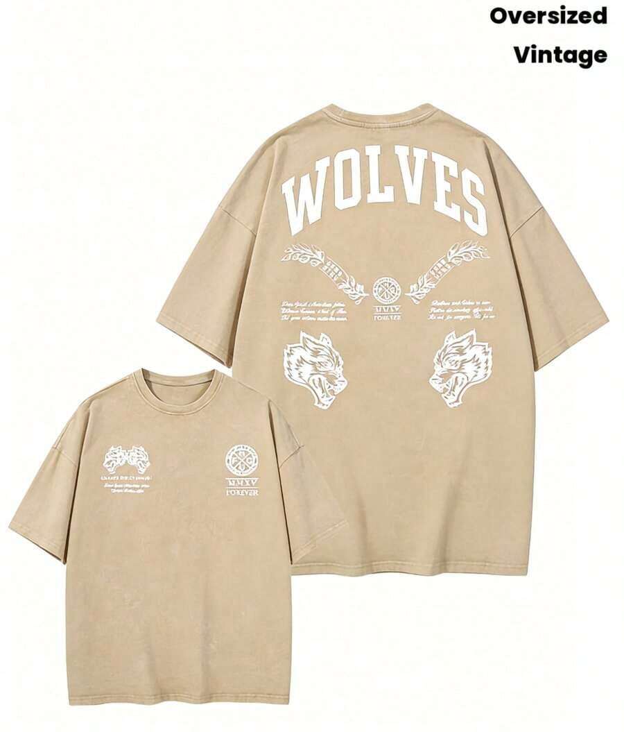 COCOC 2026 New Heavy-Duty Washed-Shirt,2026 Darc Wolf Costume Retro Washed Men's-Shirt, Perfect For Fitness And Weight Training, Loose-Fitting Summer Gym-Shirt, - 杏色 - 查看 1