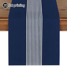1pc,Bohemian Style,Minimalist Striped Pattern Table Runner,Microwave Dust Cover,Protective Cover,Rectangular Tablecloth,Washable,Suitable For Home Dinner,Coffee Table,Kitchen And Dining Room Decor,Dining Table Decoration Party And Scene Decor,Home Decor,Outdoor Patio Table Runner Decor,Entryway Decor,Fireplace Cover - Navy Blue - View 12
