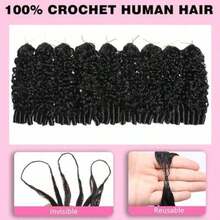 bling hair Tóc móc sợi tự nhiên dành cho nữ, tóc xoăn kiểu Miến Điện, bó tóc móc 50g đã được tách sẵn, kiểu tóc móc sợi Feather Crochet, thích hợp cho tóc ướt và gợn sóng, nút thắt vô hình Miracle Knots, màu đen tự nhiên. - Natural Black - Xem 11