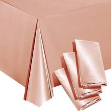 1Pc/3Pcs - 54 X 108 In- Sparkle And Bash Rose Gold Plastic Rectangular Tablecloth - Easy-Clean Disposable Rose Gold Tablecloth - Bridal Shower Decorations - View 2
