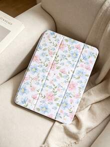 1 件装水彩粉蓝花叶图案彩绘平板电脑保护套，适用于 iPad Mini 4/Mini 5/Mini 6/Mini 7/Air/Air 2/9.7/10.2/10.5/Air 4/Air 5/10.9/Pro 11 英寸/第十代/Air 11 英寸 (M2)-2024/Pro 11 英寸 (M4)，以及 Galaxy Tab A8 10.5 英寸 2022 款。产品不含触控笔。内置触控笔插槽，三折支架，TPU 软边设计，防摔耐磨，磁吸式睡眠/唤醒功能。独特/创意/趣味/个性/浪漫的三折平板电脑保护套，带触控笔插槽。 - 彩色 - 查看 4