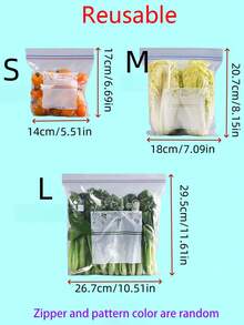 20/65/130 Unidades Sacos Zip Lock Transparentes, Sacos de Armazenamento de Alimentos Reselháveis, Sacos de Vedação Reutilizáveis para Cozinha para Biscoitos, Doces, Lanches, Frutas Secas, Grãos, Especiarias, Recipientes de Alimentos à Prova de Vazamento, Acessórios de Cozinha, Cor do Zíper e Padrão Aleatória, Suprimentos de Volta às Aulas - Multicolorido - Visão 11