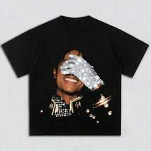 Unisex 100% Cotton T-Shirt With A  Print, Y2K Style, Crew Neck, Short Sleeves, Ideal For Men And Women. Hip-Hop Fashion T-Shirt. Perfect Gift For Fans. - 黑色 - 查看 1