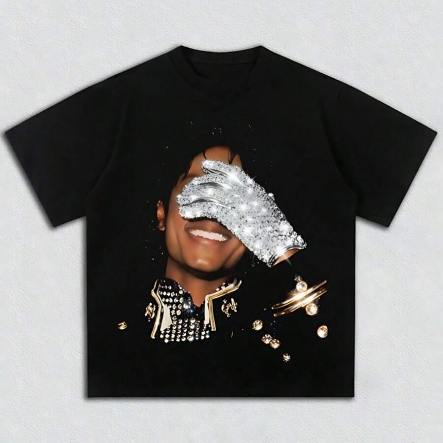 Unisex 100% Cotton T-Shirt With A Print, Y2K Style, Crew Neck, Short Sleeves, Ideal For Men And Women. Hip-Hop Fashion T-Shirt. Perfect Gift For Fans. - 黑色 - 查看 1