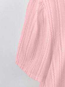 2026 Everyssa Camiseta de mujer con elegante acabado de encaje en contraste de colores, para verano - Rosa - Ver 4