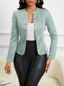 Lady Chaqueta abierta con detalles de botones en ante negro para otoño/invierno - verde menta - Ver 7