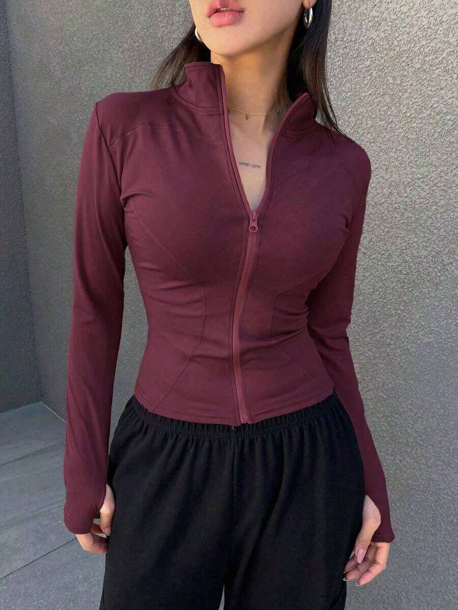 Chaqueta Ajustada Con Cierre De Cremallera Para Mujer - Burdeos - Ver 1