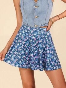 Minifalda con estampado floral para mujer, casual y de moda para uso diario - Azul - Ver 12