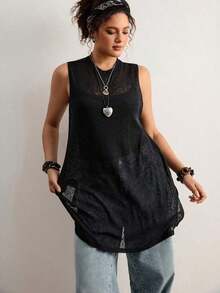 Freevana Blusa sin mangas con estampado floral vintage bohemio y encaje, talla grande, nueva llegada de primavera, adecuada para el Día de San Valentín, festivales de música - Negro 3 - Ver 1