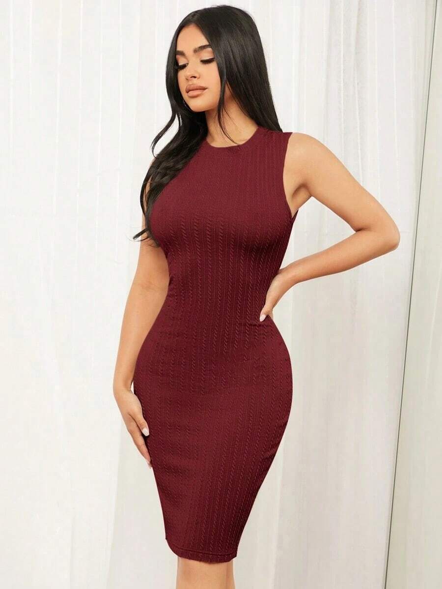Vestido ajustado unicolor tejido de cable - Granada - Ver 1