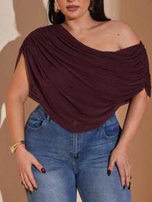 Mono de mujer talla grande con cuello asimétrico, ropa de vacaciones, primavera/verano - Burdeos - Ver 5