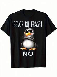 1 Piece Unisex Loose Fit T-Shirt 180g 100% Pure Cotton, Unique Y2K T-Shirt With Cool Penguin Design And Bold Attitude Perfect To Stand Out On Any Occasion, Ideal For Lovers Of Fun And Original Fashion, Perfect As A Gift Or For Your Personal Collection, Dare To Wear It And Be The Center Of Attention. - 黑色 - 查看 1