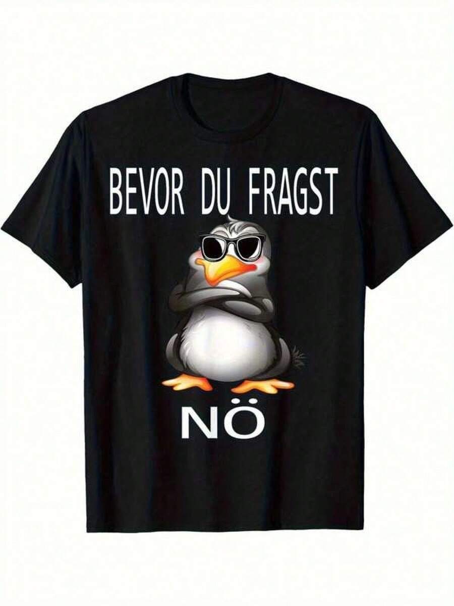 1 Piece Unisex Loose Fit T-Shirt 180g 100% Pure Cotton, Unique Y2K T-Shirt With Cool Penguin Design And Bold Attitude Perfect To Stand Out On Any Occasion, Ideal For Lovers Of Fun And Original Fashion, Perfect As A Gift Or For Your Personal Collection, Dare To Wear It And Be The Center Of Attention. - 黑色 - 查看 1