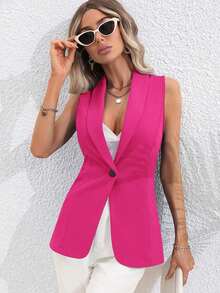 Blazer chaleco unicolor con botón - Rosa Fucsia - Ver 6