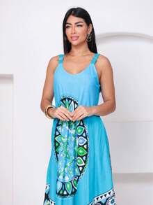 Trapeze Dress With Print. - Baby Blue - View 10