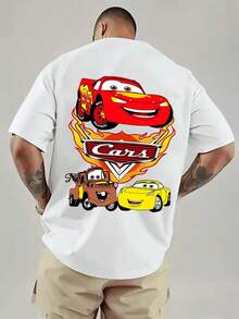 Disney Licensed Classic "Cars" Print |   Iconic Lightning McQueen Character Comfortable Casual Men'S Crewneck Hoodie |   Daily Comfortable Street Fashion , Perfect For Summer, Cartoon Patterned, Slight Stretch Fabric - trắng - Xem 6