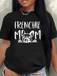 Women's "French Bulldog Mom" Short-Sleeved T-Shirt With A Cute French Bulldog Design. Lightweight And Durable, Perfect For Home, The Park, Or Casual Outings. - 黑色 - 查看 7