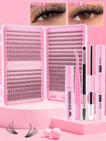 640pcs Eyelash Extension Kit, DIY Eyelash Extension Set (8-16mm), Individual Eyelash Cluster Kit, D-Curl Eyelash Extension Set, Includes Glue, Sealing Tape And Eyelash Extension Tools, Eyelash Kit, Eyelash Cluster, Eyelash Mascara, Artificial Eyeliner (10D+20D+30D+40D+50D+60D+80D), Suitable For Daily Use, Parties, Travel Or As Gifts For Family And Friends