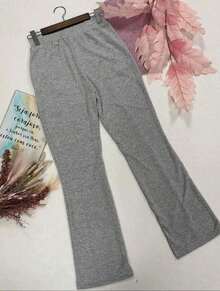 High-Waisted Wide-Leg Pants With Crease, Plain Wool, For Winter. - 淺灰色 - 查看 3