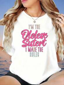 GraphicI M The Big Sister I Break The Rules Casual T-Shirt For Women, Funny Gift For Sisters, Summer T-Shirt For Girls, Women's T-Shirt - 白色 - 查看 4