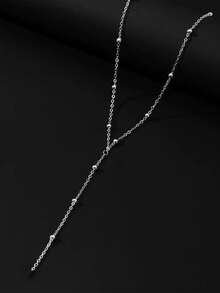 1 buah Kalung Liontin Panjang Berbentuk Y, Kalung Manik-Manik Bahan Paduan Logam, Cocok untuk Pesta, Dekorasi Pakaian, Pemakaian Sehari-hari, Hadiah (Rantai Buatan Tangan Dipotong Sesuai Panjang yang Diingat, Jumlah Manik-Manik Dapat Disesuaikan) - Perak - View 4
