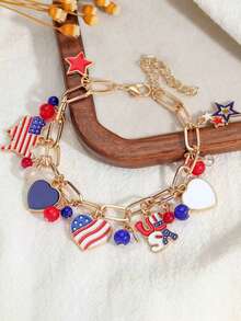 1 pieza Brazalete con estrella de cinco puntas y corazón con efecto de goteo de bandera del Día de la Independencia para mujeres - Pulsera - Ver 2
