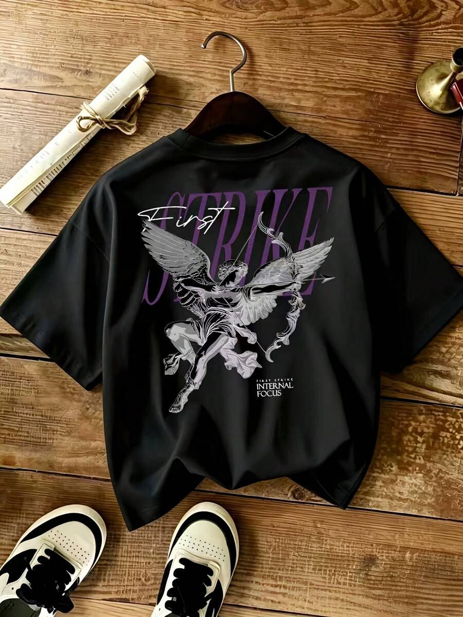 Women's T-Shirts: Vintage Y2K Hip-Hop Style T-Shirt With "STRIKE" Print On The Back - Crop Top, Crew Neck, Urban Style T-Shirt In White/Purple/Black. | Suitable For Spring And Summer Casual Wear, Machine Washable, Urban Fashion, Casual Blouses For Women. - 黑色 - 查看 1
