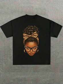 1 Black Hair Culture Brand T-Shirt, With "Pretty Girls Got It Loc'd" Graphic Print, Afro-Centric Fashion T-Shirt, Casual Print, Comfortable And Versatile, Letter Pattern Printed T-Shirt In 180g Pure Cotton, 100% Cotton. - 黑色 3 - 查看 1