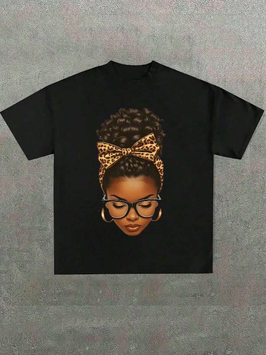 1 Black Hair Culture Brand T-Shirt, With "Pretty Girls Got It Loc'd" Graphic Print, Afro-Centric Fashion T-Shirt, Casual Print, Comfortable And Versatile, Letter Pattern Printed T-Shirt In 180g Pure Cotton, 100% Cotton. - 黑色 3 - 查看 1
