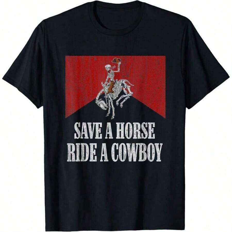 Save A Horse, Ride A Cowboy, Funny Western Style T-Shirt, Everyday T-Shirt For Women And Girls. - White - View 1