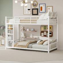 Metal Bunk Bed With Two Single Beds / Heavy, Stable Metal / Low Noise / Safety Railing / No Box Spring Required - White - View 4