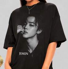 T-Shirt, Idol Design, Popular Korean Aesthetic Streetwear, Women's Shirts, Women's Sweatshirts, Sweater, Casual Blouse, Summer Prom Dresses - 黑色 - 查看 6