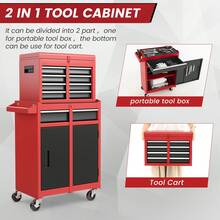 COSTWAY 5-Drawer Tool Chest, 2-In-1 Large Capacity Tool Cabinet With Wheels & Auto-Locking System, Heavy-Duty Metal Rolling Toolbox For Workshop, Warehouse, Garage - A - View 6