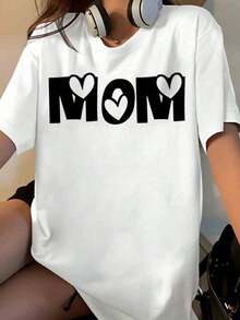 Women's Heart Print T-Shirt, Casual Loose Fit, White, With Love Design, Perfect As A Mother's Day Gift And For Everyday Wear [Suitable For Leisure And Sports Occasions] - 白色 - 查看 7